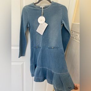 Girls' blue Chloé denim long-sleeve dress